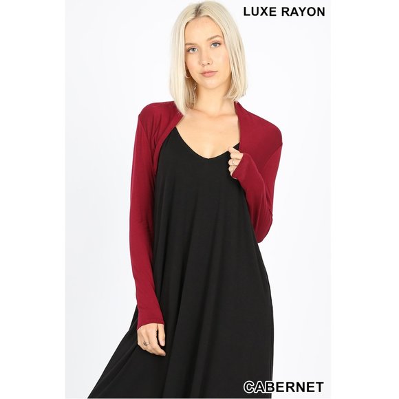 Long Sleeve Bolero Topper with side shirring - Cabernet - Picture 2 of 4